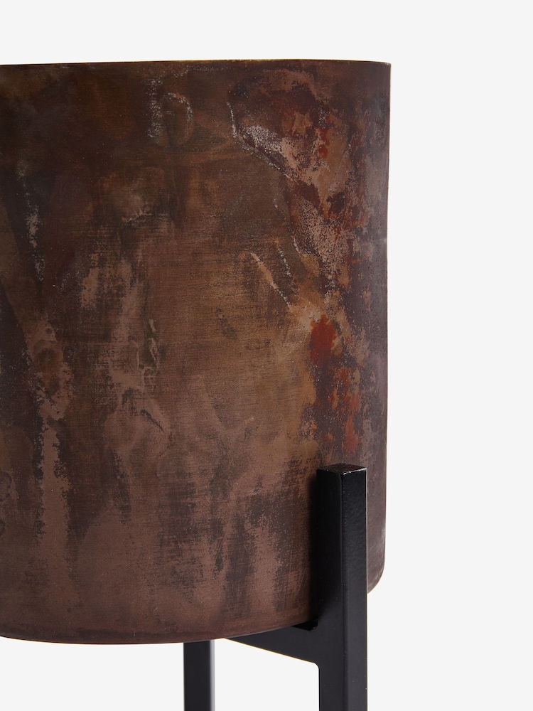 French Connection Black/Bronze Small Patina Metal Stand Plant Pot - Image 2 of 3