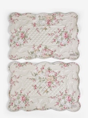 Shabby Chic by Rachel Ashwell® Set of 2 Pink & Blue Floral Quilted 100% Cotton Placemats - Image 3 of 4