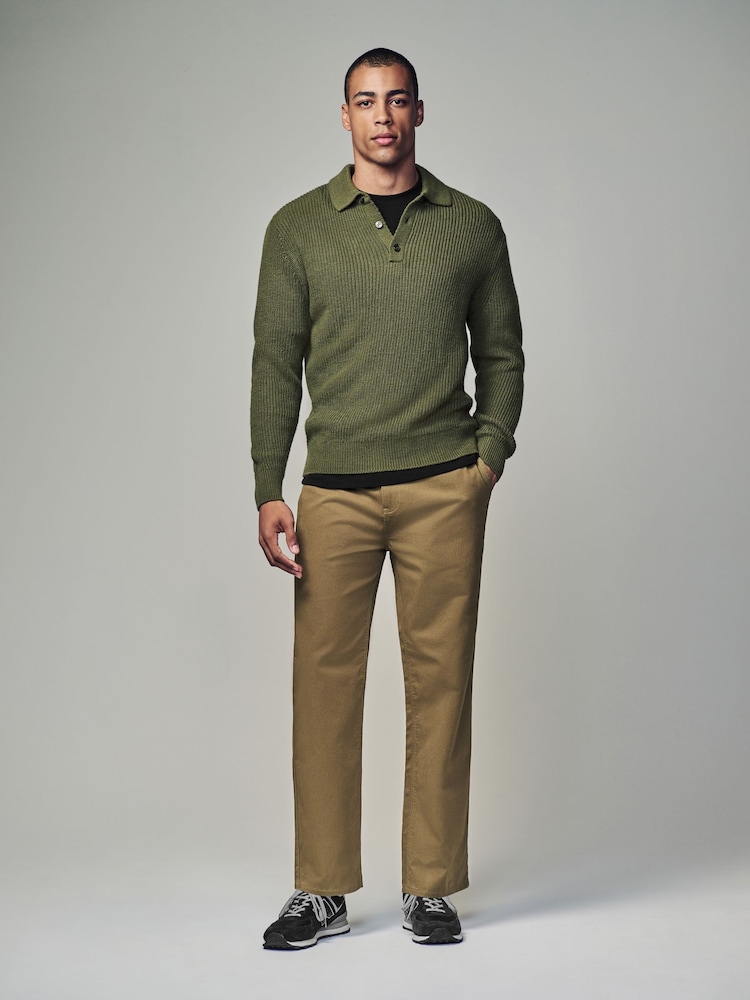 Light Tan Relaxed Fit Utility Chino 100% Cotton Trousers - Image 2 of 10
