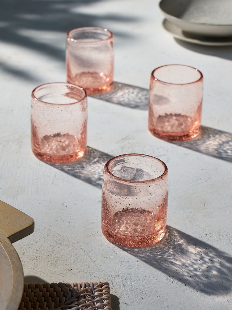 French Connection Set of 4 Terracotta Pink Handmade Bubble Set of 4 Tumbler Glasses - Image 1 of 2
