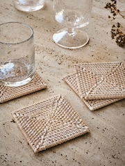 French Connection White Rattan Hand Woven Set of 4 Coasters - Image 1 of 2
