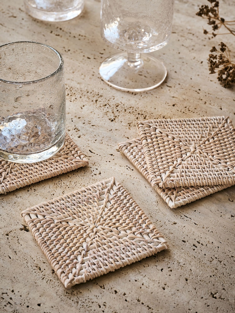 French Connection White Rattan Hand Woven Set of 4 Coasters - Image 1 of 2