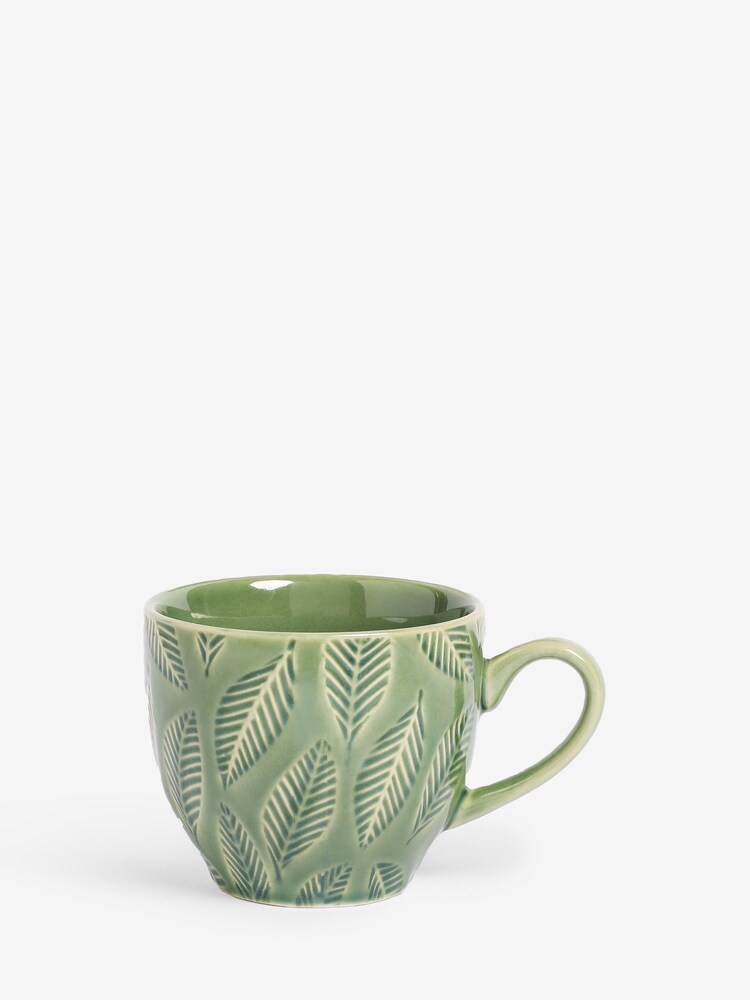 Nina Campbell Green Embossed Leaf Cappuccino Mug - Image 4 of 4