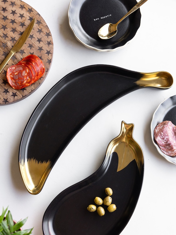 Rockett St George Black/Gold Aubergine Platter - Image 1 of 5