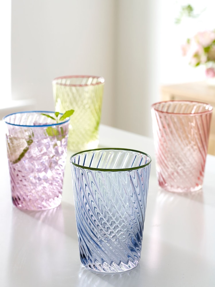Nina Campbell Set of 4 Multi Embossed Tumbler Glasses - Image 1 of 5