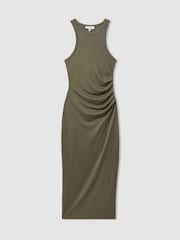 Reiss Khaki Lola Ruched Jersey Bodycon Midi Dress - Image 2 of 5
