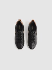 Reiss Black Sonia Leather Side Stripe Trainers - Image 3 of 10