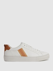 Reiss Fresh White Sonia Leather Side Stripe Trainers - Image 1 of 5