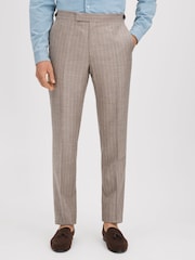 Reiss Mocha Epsom Slim Fit Wool-Silk-Linen Trousers - Image 1 of 6