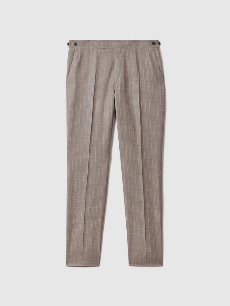 Reiss Mocha Epsom Slim Fit Wool-Silk-Linen Trousers - Image 2 of 6