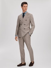 Reiss Mocha Epsom Slim Fit Wool-Silk-Linen Trousers - Image 3 of 6