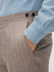 Reiss Mocha Epsom Slim Fit Wool-Silk-Linen Trousers - Image 4 of 6
