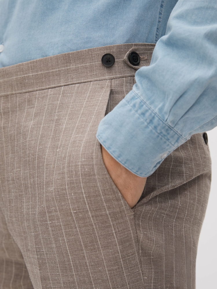 Reiss Mocha Epsom Slim Fit Wool-Silk-Linen Trousers - Image 4 of 6
