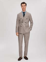 Reiss Mocha Epsom Slim Fit Wool-Silk-Linen Double Breasted Blazer - Image 3 of 8