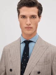 Reiss Mocha Epsom Slim Fit Wool-Silk-Linen Double Breasted Blazer - Image 4 of 8