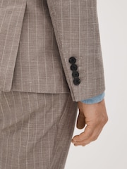Reiss Mocha Epsom Slim Fit Wool-Silk-Linen Double Breasted Blazer - Image 5 of 8