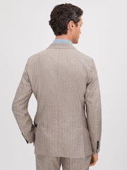 Reiss Mocha Epsom Slim Fit Wool-Silk-Linen Double Breasted Blazer - Image 6 of 8
