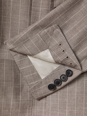 Reiss Mocha Epsom Slim Fit Wool-Silk-Linen Double Breasted Blazer - Image 7 of 8