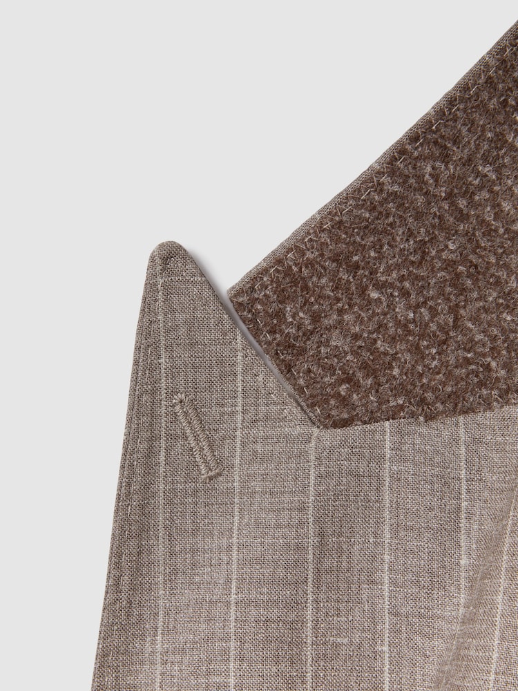 Reiss Mocha Epsom Slim Fit Wool-Silk-Linen Double Breasted Blazer - Image 8 of 8