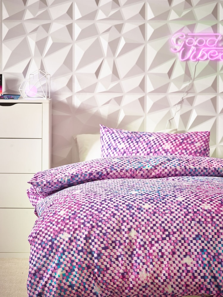 Purple Printed Polycotton Duvet Cover and Pillowcase Bedding - Image 1 of 6