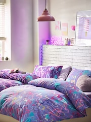 2 Pack Purple Neon Hearts Duvet Cover and Pillowcase Set - Image 1 of 4