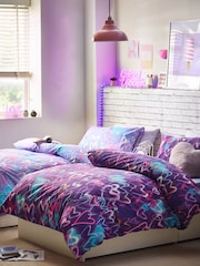 2 Pack Purple Neon Hearts Duvet Cover and Pillowcase Set - Image 2 of 4