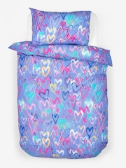 2 Pack Purple Neon Hearts Duvet Cover and Pillowcase Set - Image 3 of 4