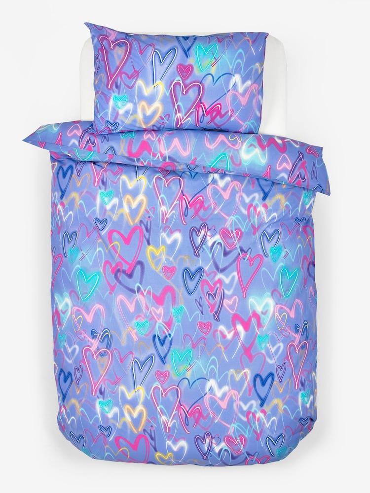 2 Pack Purple Neon Hearts Duvet Cover and Pillowcase Set - Image 3 of 4