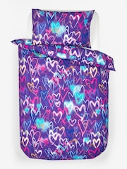 2 Pack Purple Neon Hearts Duvet Cover and Pillowcase Set - Image 4 of 4