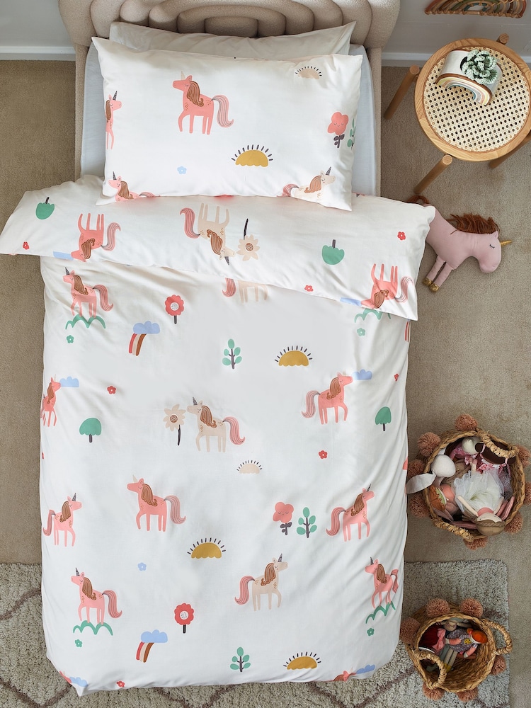 Natural Scandi Unicorn Printed Polycotton Duvet Cover and Pillowcase Bedding - Image 3 of 6