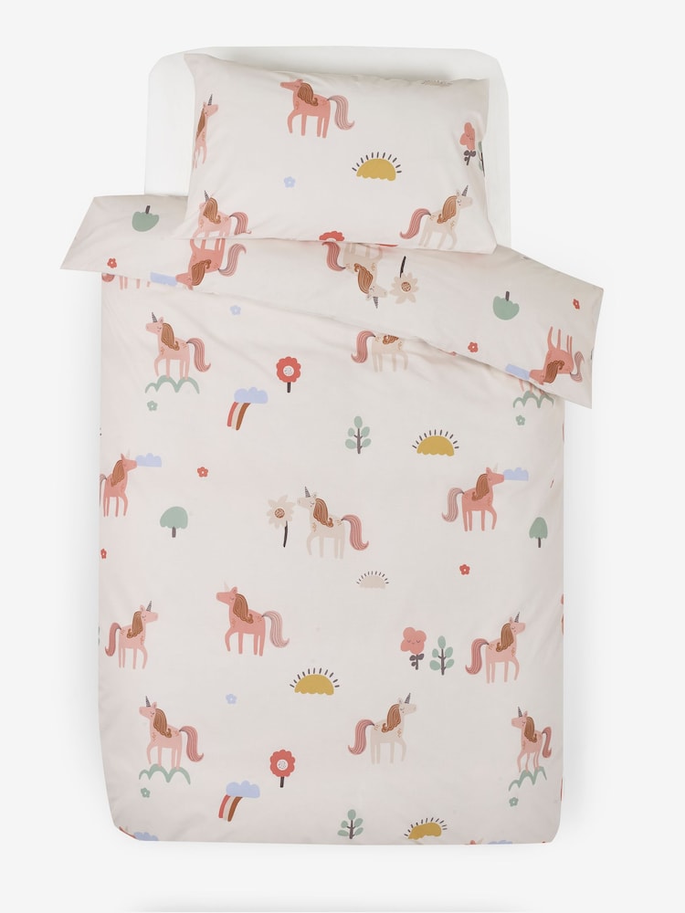 Natural Scandi Unicorn Printed Polycotton Duvet Cover and Pillowcase Bedding - Image 4 of 6
