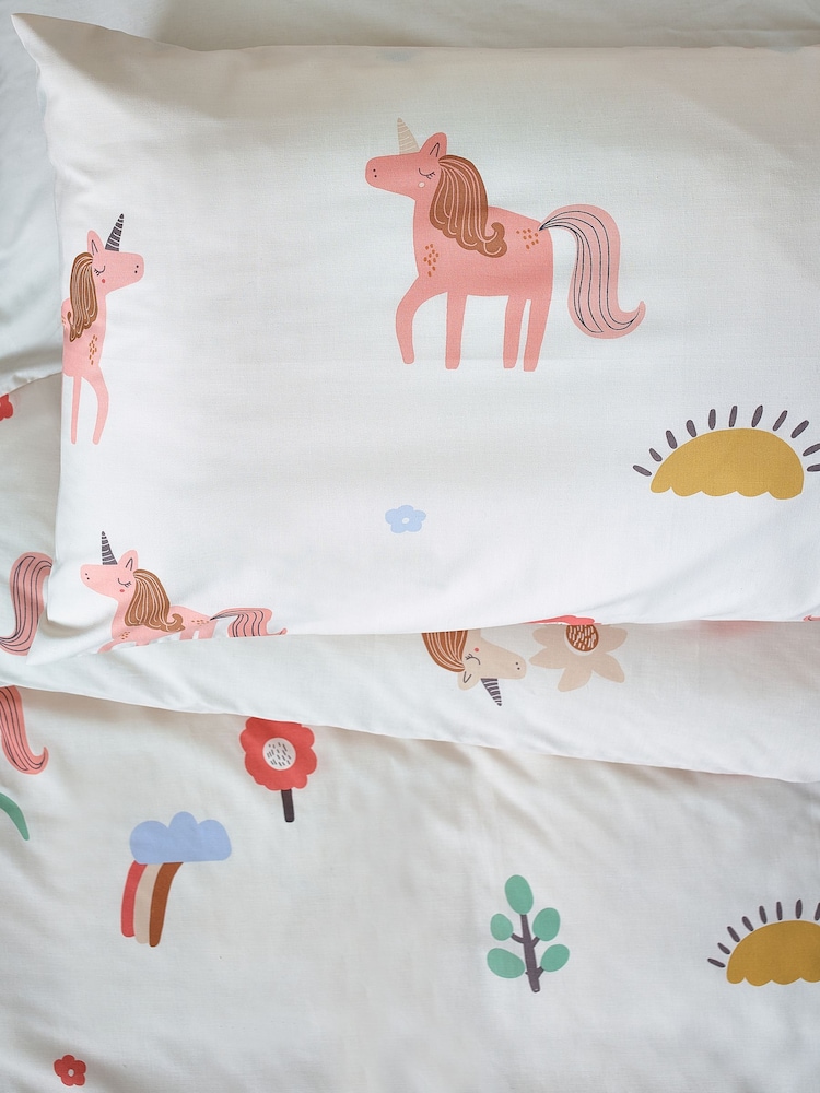 Natural Scandi Unicorn Printed Polycotton Duvet Cover and Pillowcase Bedding - Image 5 of 6