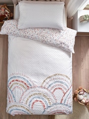 White Textured Floral Rainbow Ruffle Duvet Cover and Pillowcase Set - Image 2 of 8