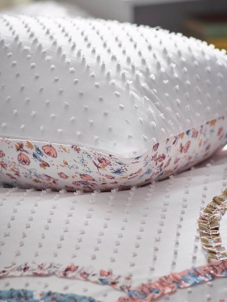 White Textured Floral Rainbow Ruffle Duvet Cover and Pillowcase Set - Image 3 of 8