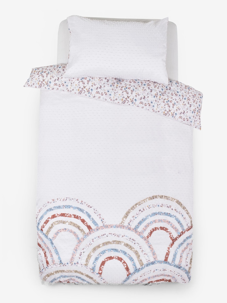 White Textured Floral Rainbow Ruffle Duvet Cover and Pillowcase Set - Image 5 of 8