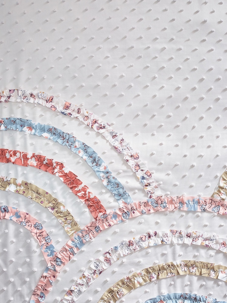 White Textured Floral Rainbow Ruffle Duvet Cover and Pillowcase Set - Image 7 of 8