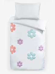 White Appliqué Daisy Flower Duvet Cover and Pillowcase Set - Image 5 of 5