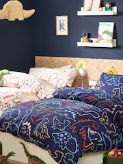 Ecru Cream/Navy Blue Dino Duvet Cover and Pillowcase Set - Image 2 of 7