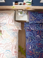 Ecru Cream/Navy Blue Dino Duvet Cover and Pillowcase Set - Image 3 of 7