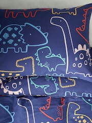 Ecru Cream/Navy Blue Dino Duvet Cover and Pillowcase Set - Image 4 of 7