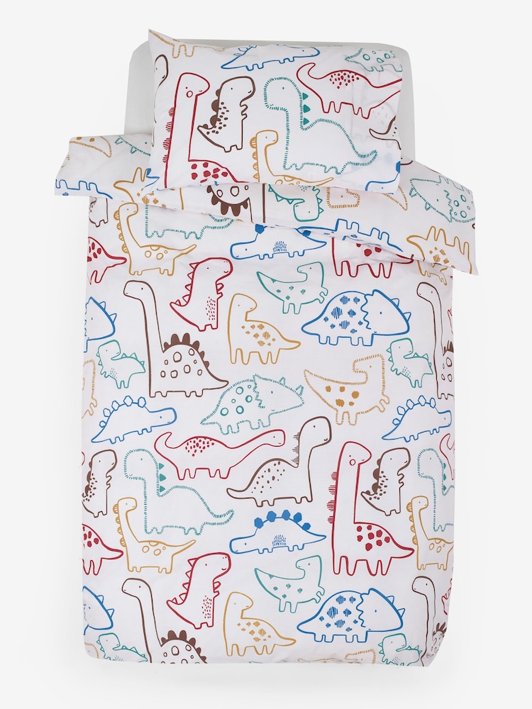 Ecru Cream/Navy Blue Dino Duvet Cover and Pillowcase Set - Image 7 of 7