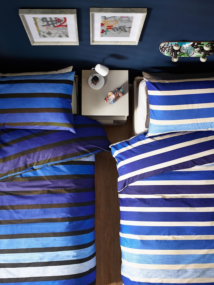 Navy Blue Stripe Duvet Cover and Pillowcase Set - Image 1 of 8