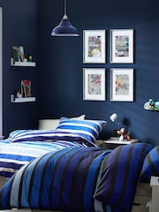 Navy Blue Stripe Duvet Cover and Pillowcase Set - Image 2 of 8