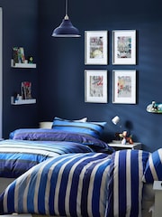 Navy Blue Stripe Duvet Cover and Pillowcase Set - Image 3 of 8