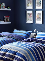 Navy Blue Stripe Duvet Cover and Pillowcase Set - Image 4 of 8