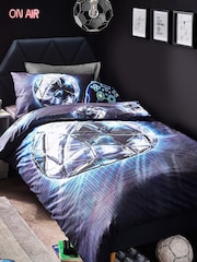 Navy Blue Football 100% Cotton Printed Bedding Duvet Cover and Pillowcase Set - Image 1 of 5