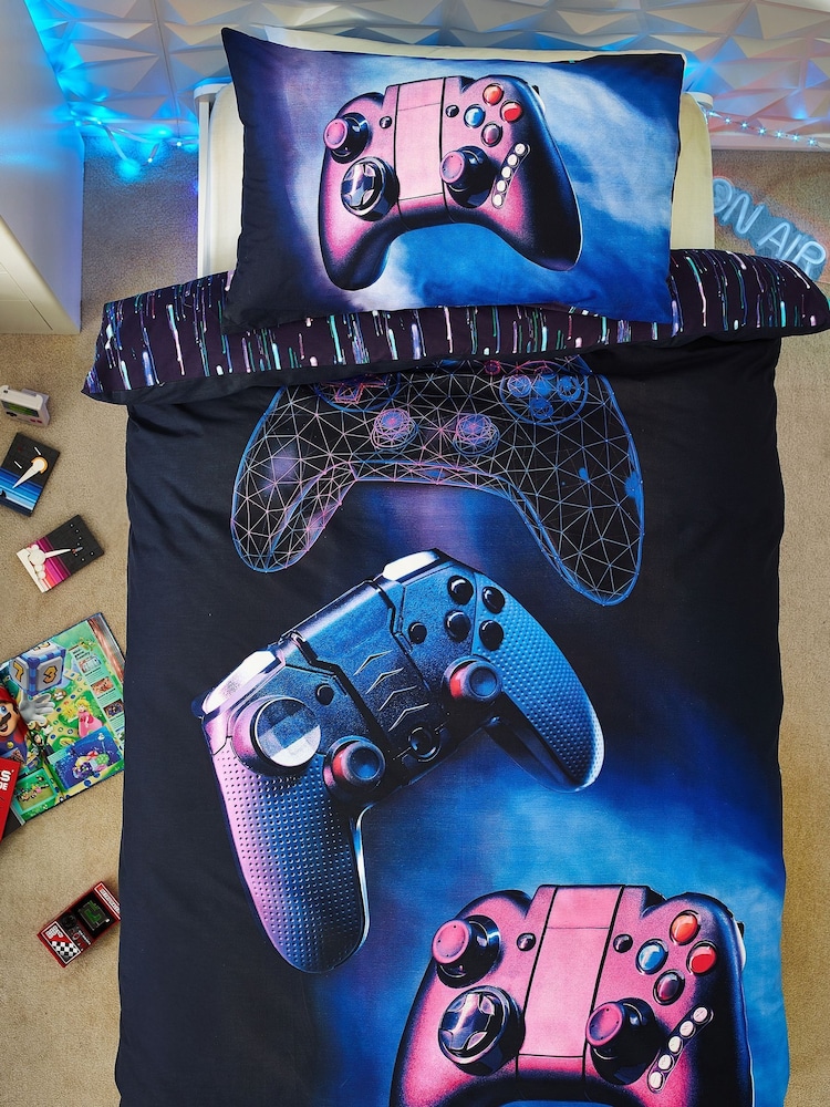 Navy Blue Gamer Duvet Cover and Pillowcase Set - Image 4 of 6