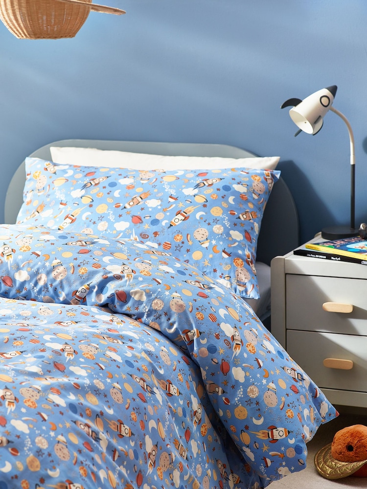 Blue Space Rocket Duvet Cover and Pillowcase Set - Image 2 of 6
