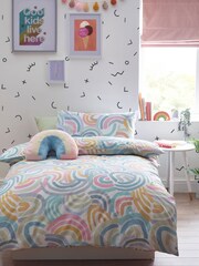 Teal Blue Abstract Rainbow Printed Polycotton Duvet Cover and Pillowcase Bedding - Image 2 of 8