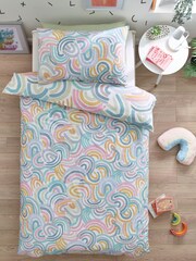 Teal Blue Abstract Rainbow Printed Polycotton Duvet Cover and Pillowcase Bedding - Image 3 of 8